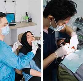 Dentists working on patients' teeth